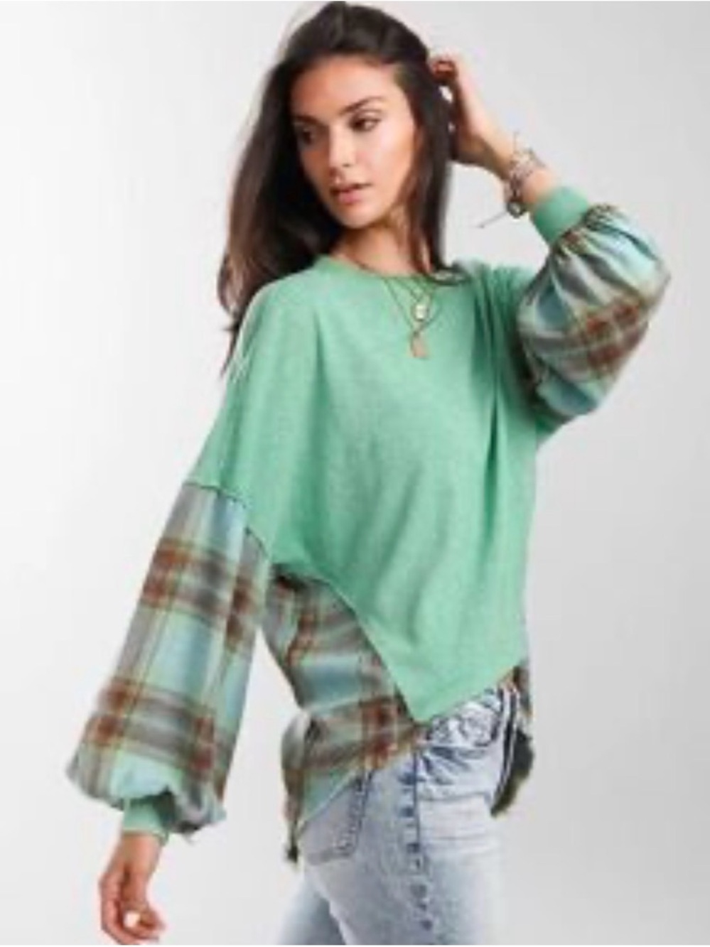 WE THE FREE Miley Washed Pullover Slouchy Sweater in Mountain Green S